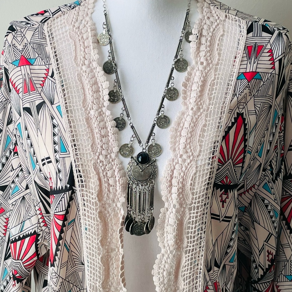 🔥SALE Xhilaration kimono crochet lace Art Deco size XS boho